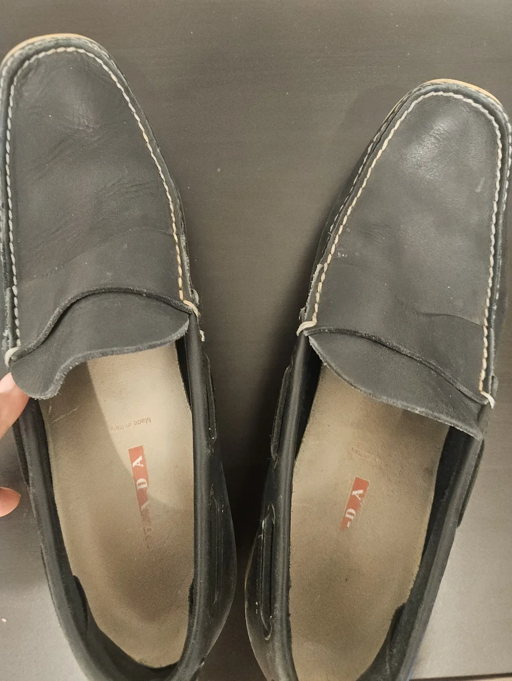 Prada Blue Leather Mens Loafers - Made In Italy Size 9.5 Soft Navy Blue Slip on. - Picture 2 of 5